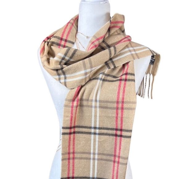 Cejon beige plaid unisex scarf made in Italy - Picture 6 of 13